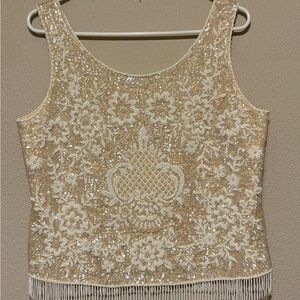 Vintage Stephen Chu Beaded Sequin Lambs Wool Cream Top